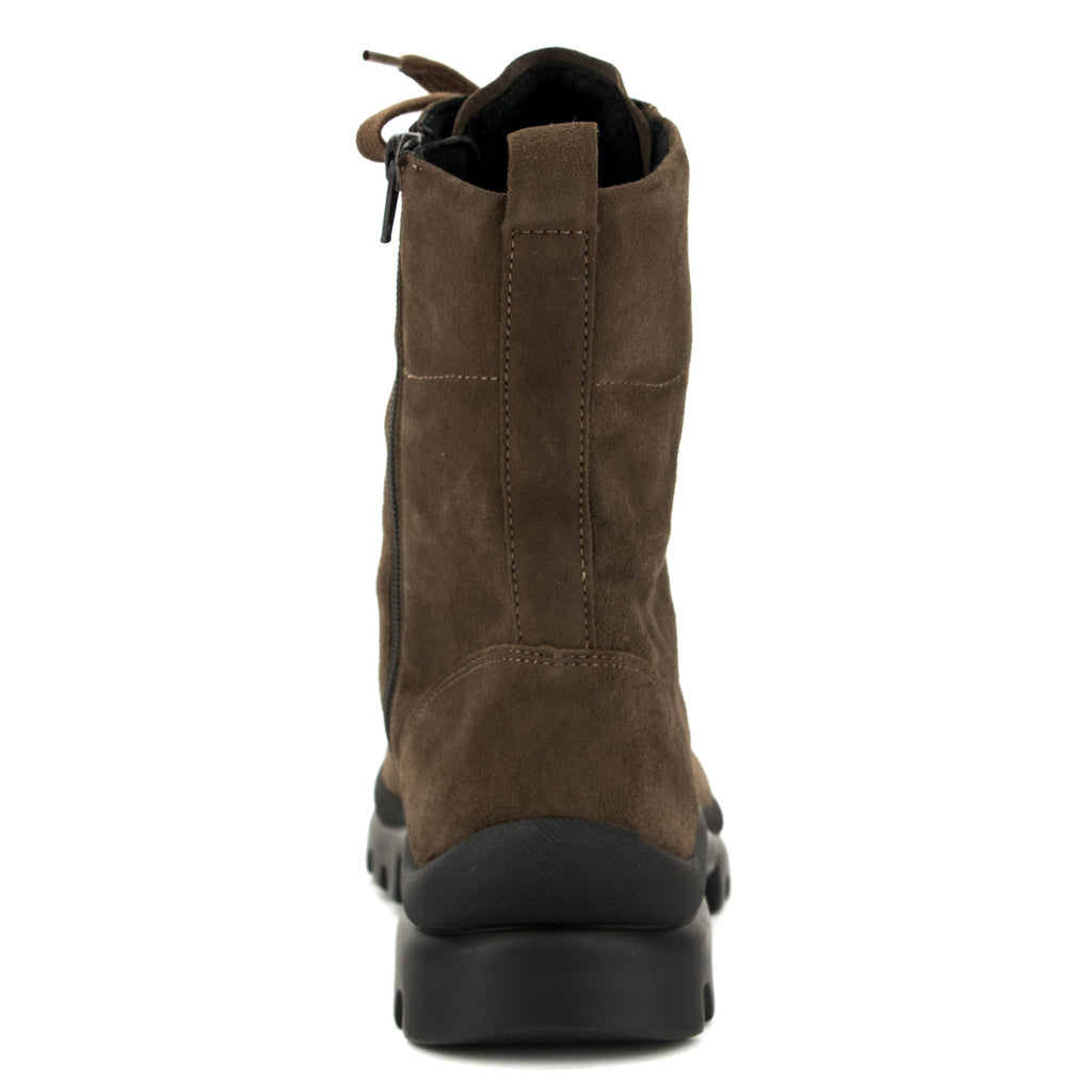 Dunkelbrauner Boot von Semler, schöne profilierte Sohle, Schaft über dem Knöchel, Reissverschluss und Schnürung